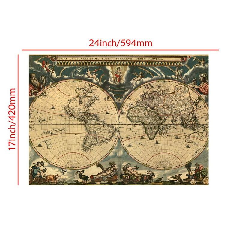 Mapa del mundo Retro tamaño A2, lienzo fino, mapa de pared, pintura impresa en HD sin marco para decoración de pared de oficina y escuela
