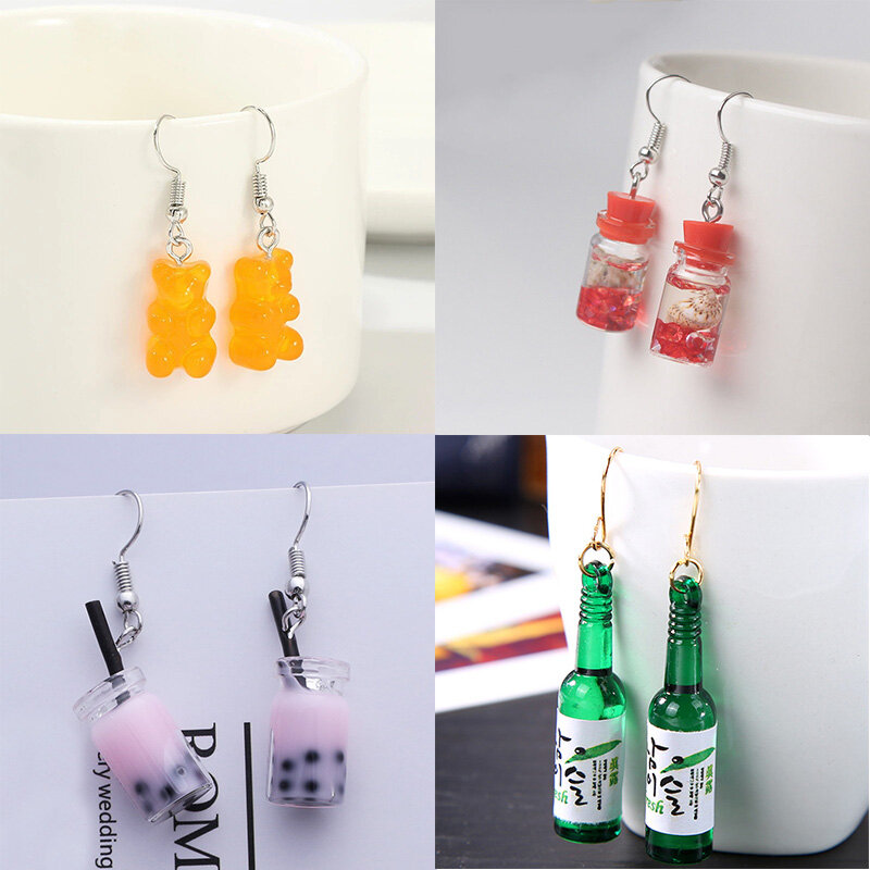 Cute Acrylic Pendants Hook Earrings Sequins Beer Bottle Women Dangle Earrings Korean Fashion Bear Small Earrings pendientes