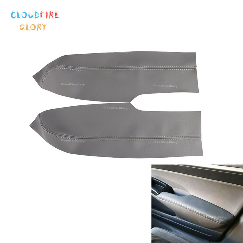 CloudFireGlory Panel Pintu Depan Penutup Sandaran Tangan Kulit Serat Mikro Abu-abu Cocok untuk Honda Civic 2006 2007 2008 2009 2010 2011