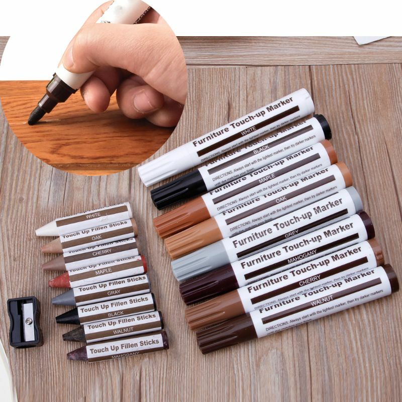 17Pcs Kit di ritocco per mobili pennarelli e bastoncini di riempimento Kit di ripristino graffi in legno