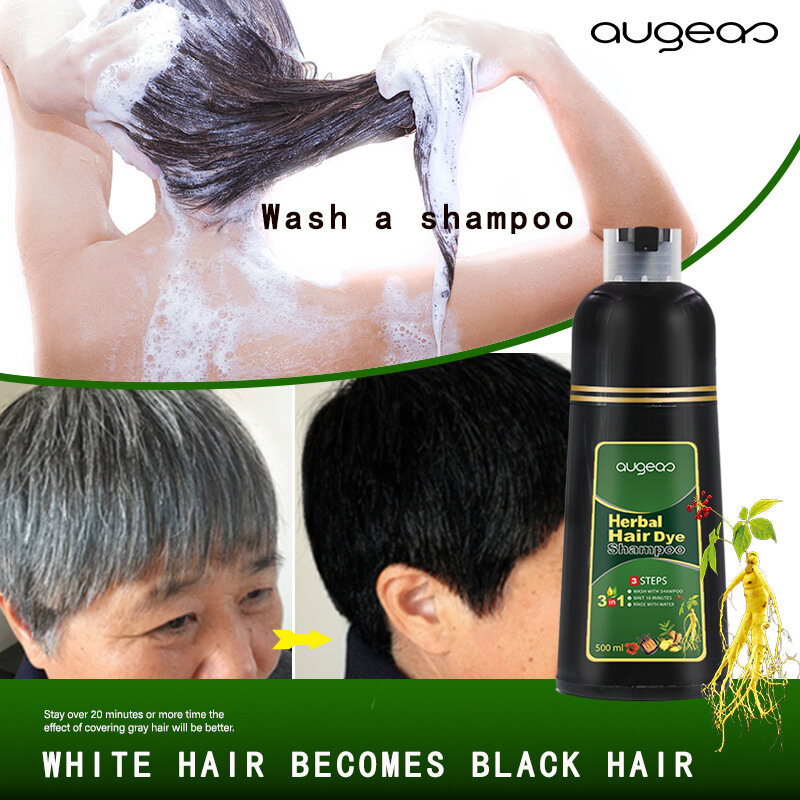 Champú para teñir el cabello con plantas naturales a base de hierbas, champú negro, tinte rápido para depilación blanca y gris, tinte para teñir el cabello negro