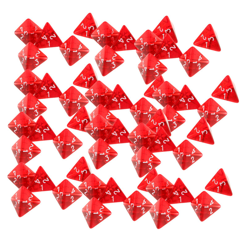 Dadi poliedrici a 4 lati da 20mm dadi acrilici D4 DND RPG giochi da tavolo rossi trasparenti Set di dadi per l'insegnamento della matematica con borsa