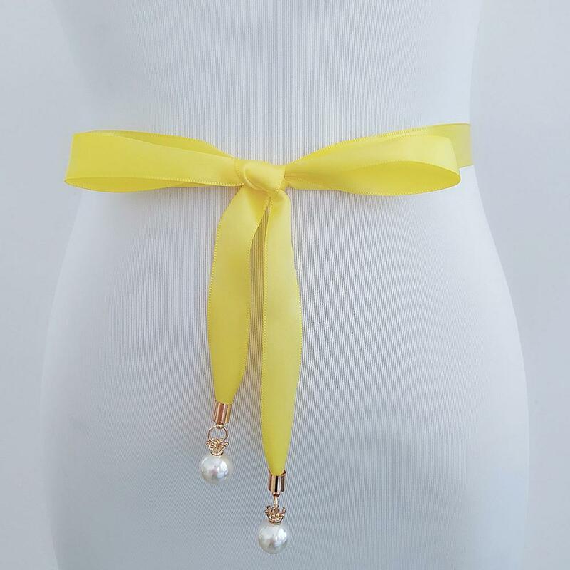 LzL Home Bridal Belt Silk Ribbon Belt Pearl Crown Pendant Exquisite Simple Waistline Bridesmaid Dress Belt Daily Accessories
