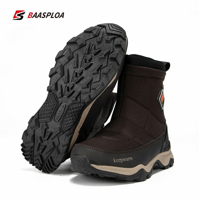 Baasploa-Bottes en peluche imperméables pour hommes, baskets à plateforme en cuir, chaussures de marche et de randonnée coordonnantes, chaudes, hiver, 2022
