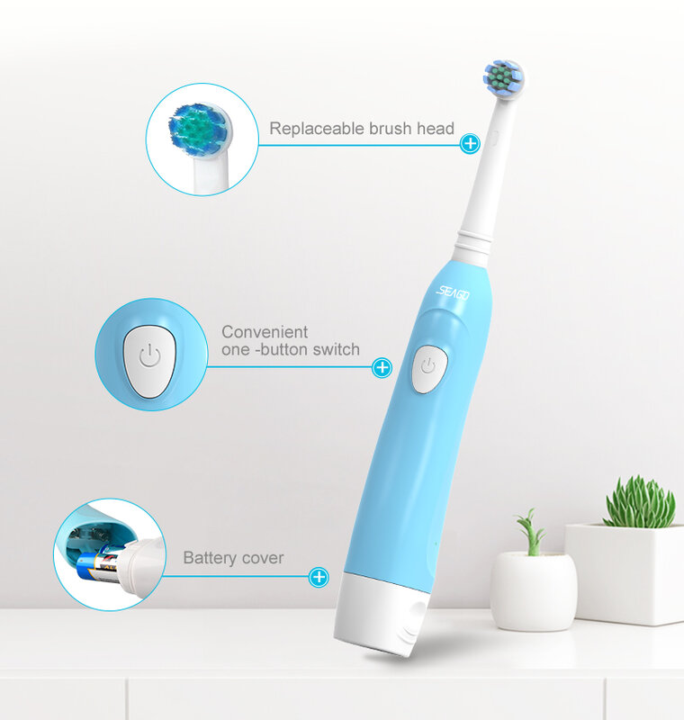 Seago SG-2004-cepillo de dientes eléctrico giratorio sónico para adulto, cepillo de dientes eléctrico lavable con batería y 5 reemplazo para pc