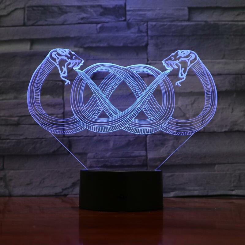 3D LED Night Light Animal Two Snake Colorful Gradient Atmosphere Acrylic Lamp With USB  Children Baby Bedroom Desk Lamp 957