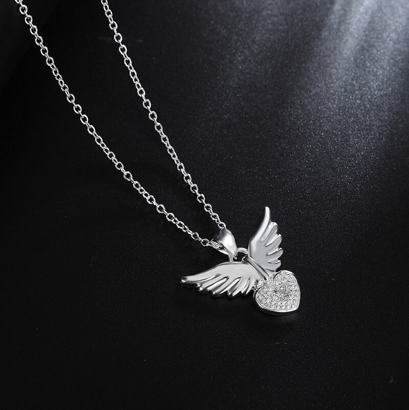 Atacado cor de prata para mulheres casamento nobre bonito amuleto elegante asas de anjo colar jóias jshn905