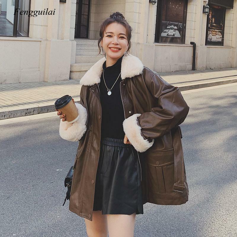 Motocicleta casaco de pele das mulheres modelo médio e longo 2020 inverno novo coreano solto pele de cordeiro algodão vestuário imitação pele