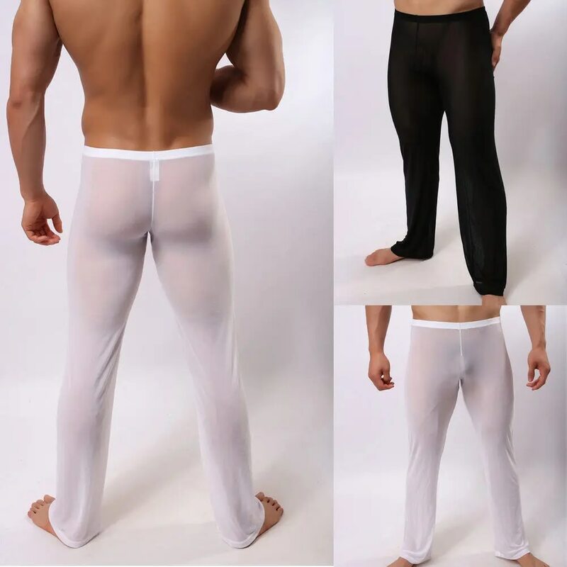 Hirigin мужские сексуальные Мягкие сетчатые прозрачные Стрейчевые брюки, брюки, одежда для сна, горячие прозрачные мужские брюки, домашняя одежда