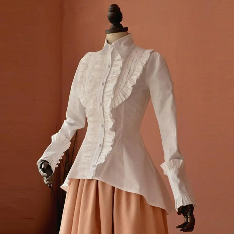 Женская винтажная блузка с рюшами, винтажная Готическая блузка с длинным рукавом в Стиле Лолита, из хлопка, весна 2019