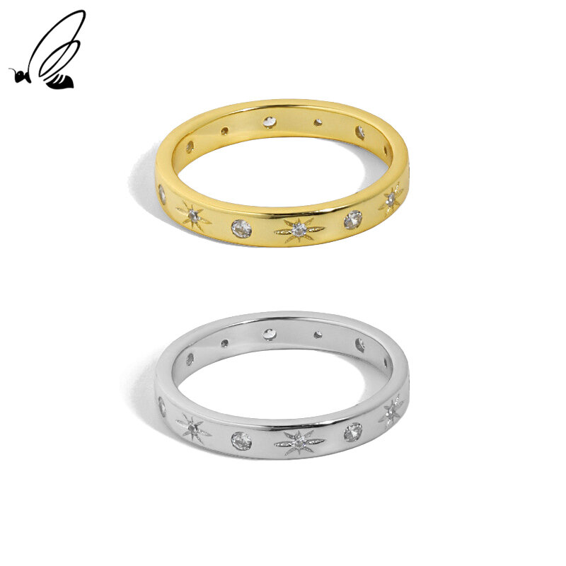 S'STEEL srebro 925 koreański prosta konstrukcja Micro cyrkon gwiazda pierścionki prezenty dla kobiet 2021 Trend drobne akcesoria biżuteria
