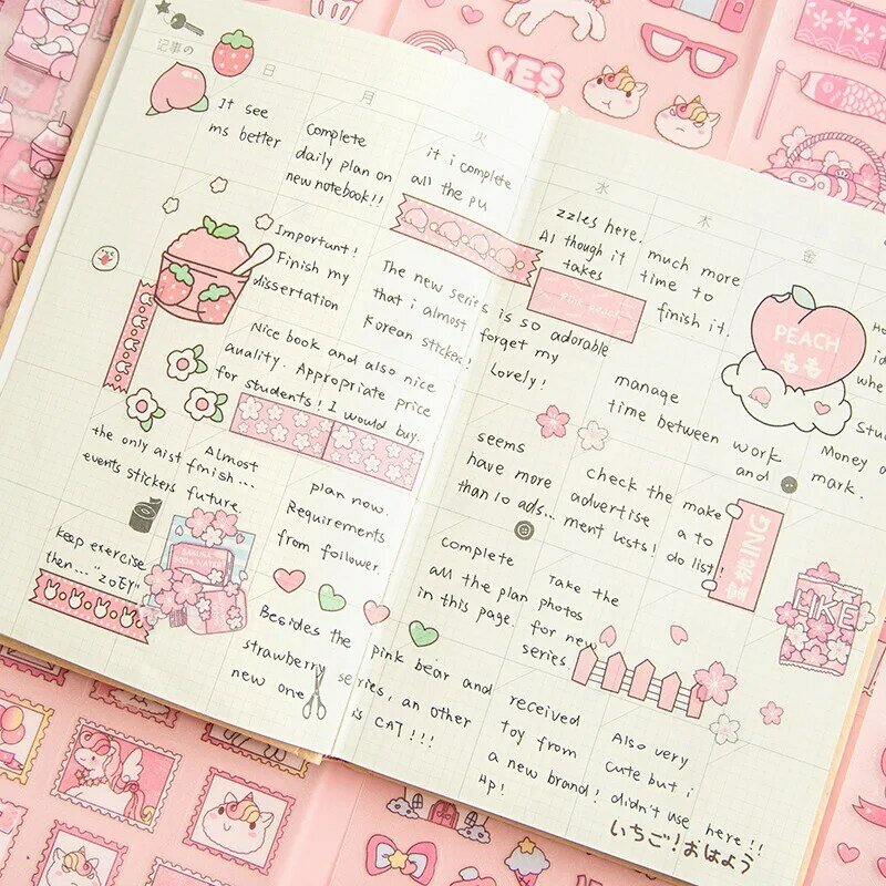 Set di adesivi per album da 4 fogli simpatici piccoli animali rosa calendario trasparente diario libro adesivo adesivi decorativi per Scrapbooking