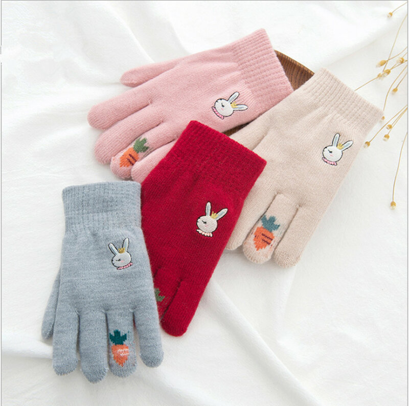 Теплые зимние вязаные перчатки с пятью пальцами для девочек