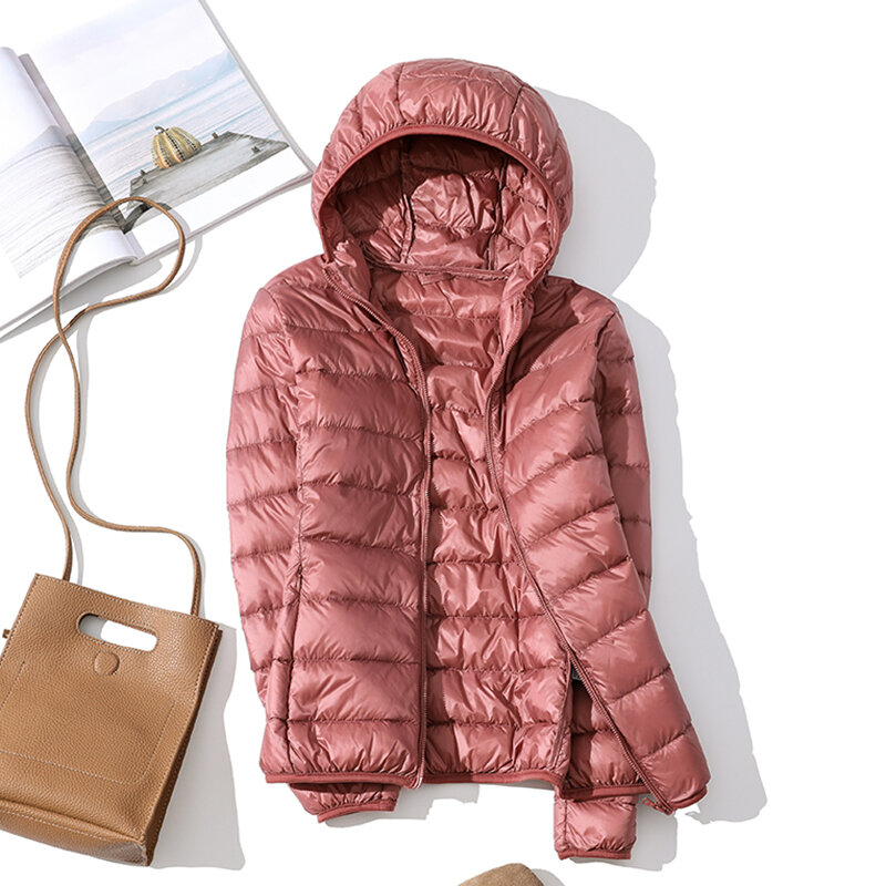 여성용 후드 재킷, 하이 퀄리티 화이트 덕 다운 코트, 여성 오버코트, 초경량 솔리드 재킷, 휴대용 파카, 가을, 겨울