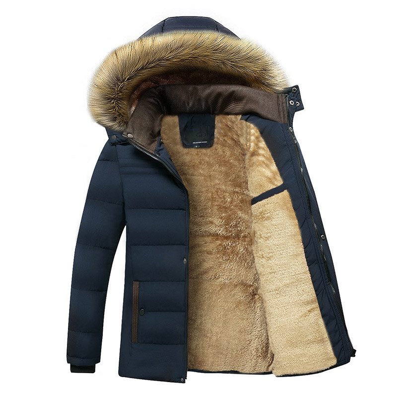 Parkas de forro polar grueso para hombre, chaqueta impermeable con cuello de piel, abrigo informal a la moda para otoño e invierno, 2023
