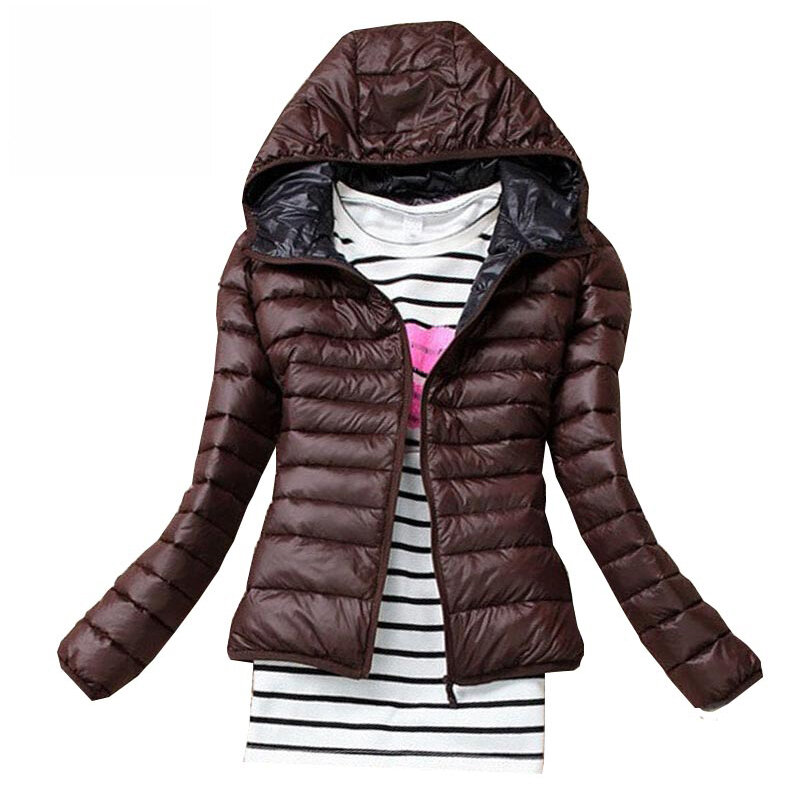 Jesienno-zimowa cienki dół płaszcze damskie lekki komfort z kapturem krótki płaszcz jednokolorowe z długim rękawem klasyczne modne kurtki z kieszenią