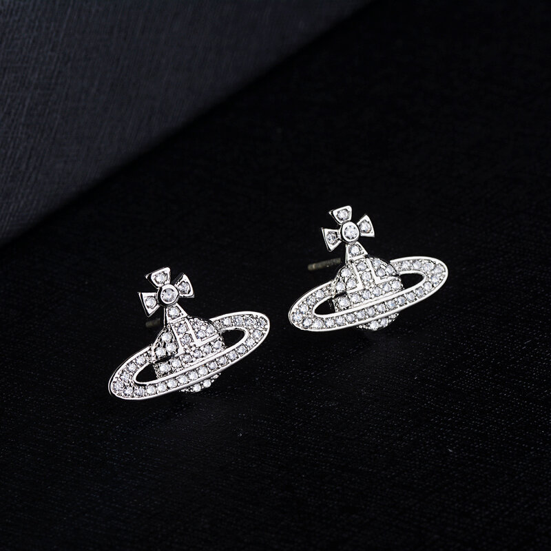 Planet Earrings Fashion Shiny Zircon Earrings Sliver Stud Earrings Fashion Jewelry for Women Gifts