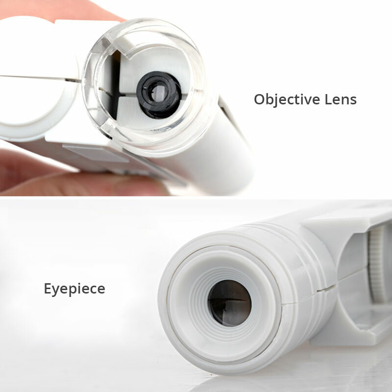 40X Mini Pocket กล้องจุลทรรศน์ LED Light และอ่าน LED Llumination แว่นขยาย1DIV/0.05มม.มือถือกล้องจุลทรรศน์แบบพกพา