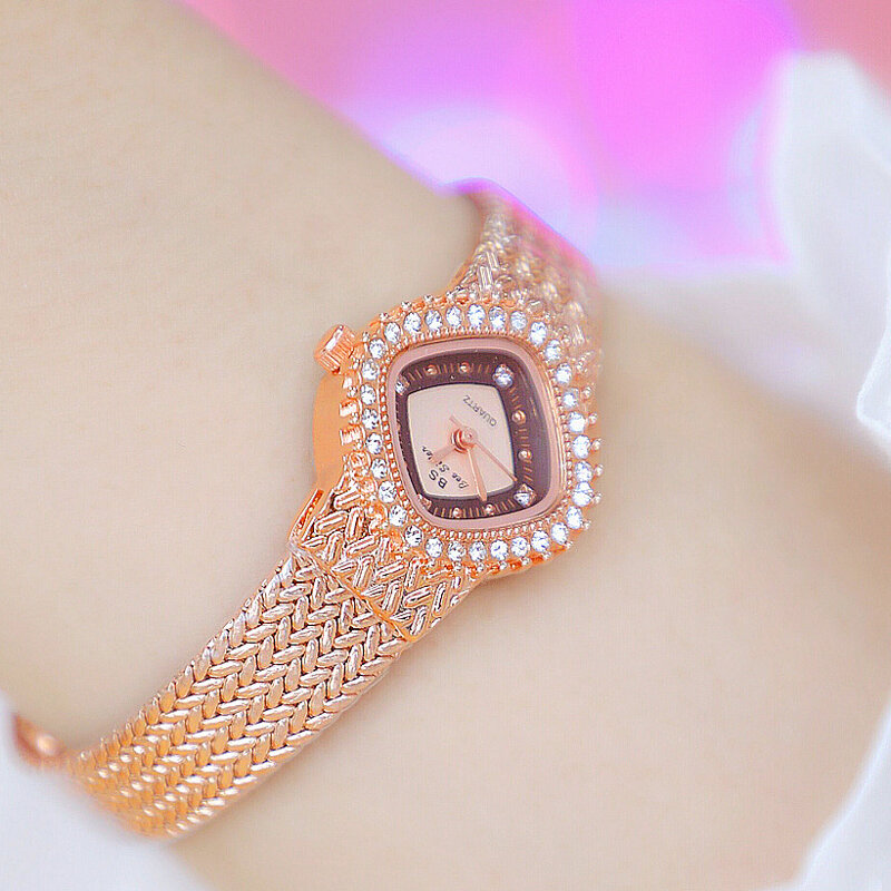 Reloj de acero inoxidable con diamantes de cristal para mujer, pulsera pequeña de lujo, 2022