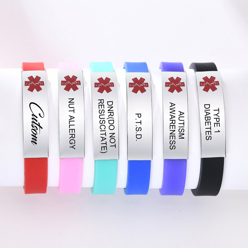 Bracelet médical réglable minimaliste SACID, bracelet en silicone pour femmes avec gravure gratuite