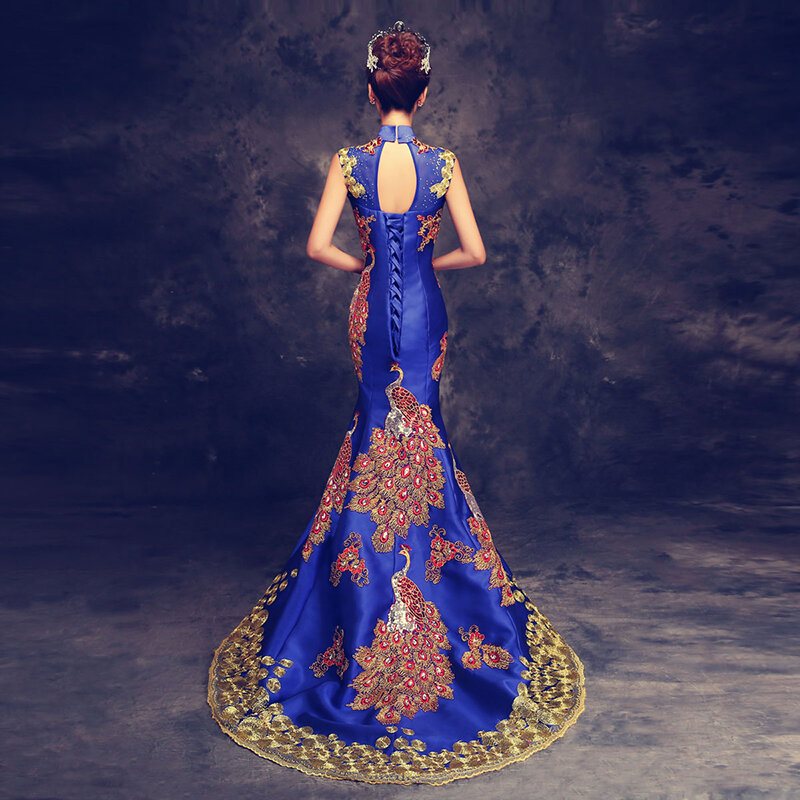Sereia vestido de noite de luxo formal maternidade feminino elegante azul vermelho strass abiti da cerimonia robes abendkleider cheongsam