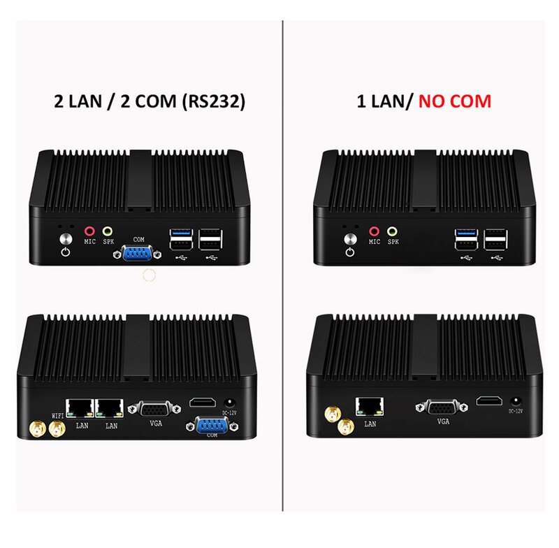 BEBEPC Công Nghiệp Quạt Không Cánh Mini PC Celeron J1900 N2930 J1800 HTPC Dual LAN & COM Gigabit Windows 10 Linux Máy Tính Mini HD WIFI