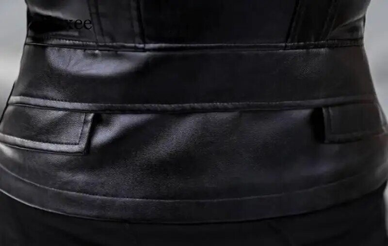 인조 Pu 가죽 자켓 여성 레드 블랙 2019 가을 겉옷 포켓 지퍼 오피스 레이디 코트, 슬림 레이디 바이커 자켓