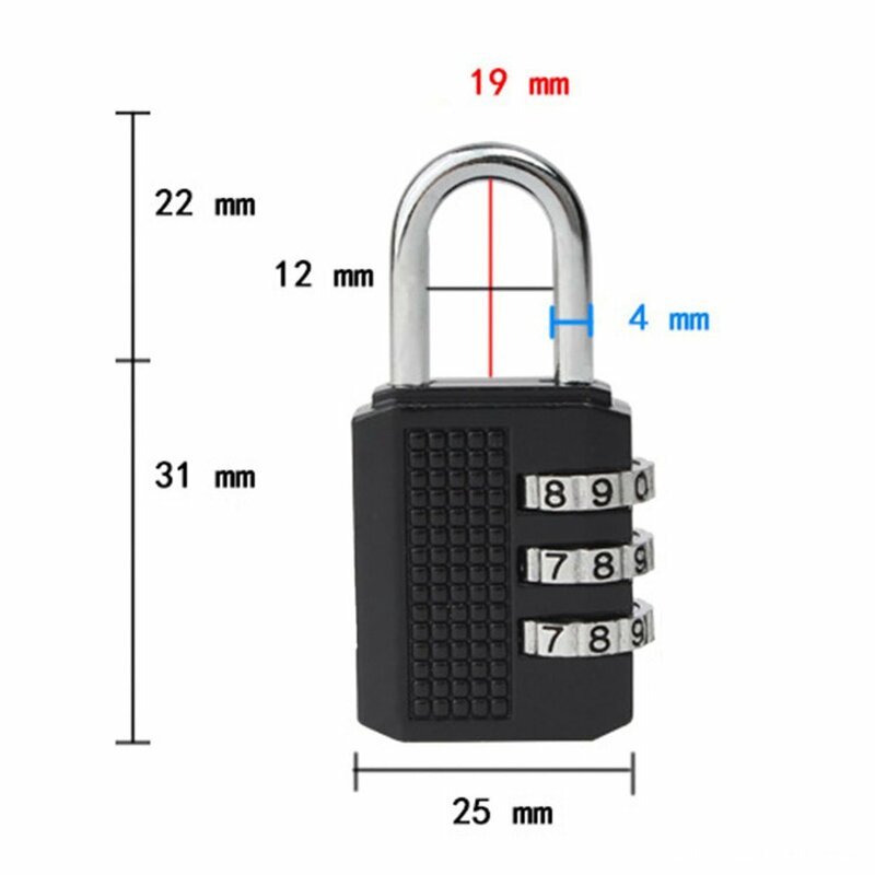 Kunci Anti-maling Mini Logam Campuran Seng Keamanan 3 Kombinasi Multifungsi Kode Kunci Koper Travel Koper Lemari Gembok