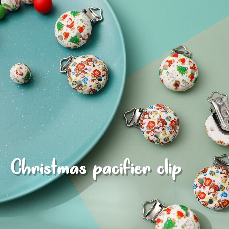 Let's make 1pc Silicone Christmas Pacifier Clip BPA Free Round Pacifier Clips for Making Pacifier Chain Christmas Teething Toy