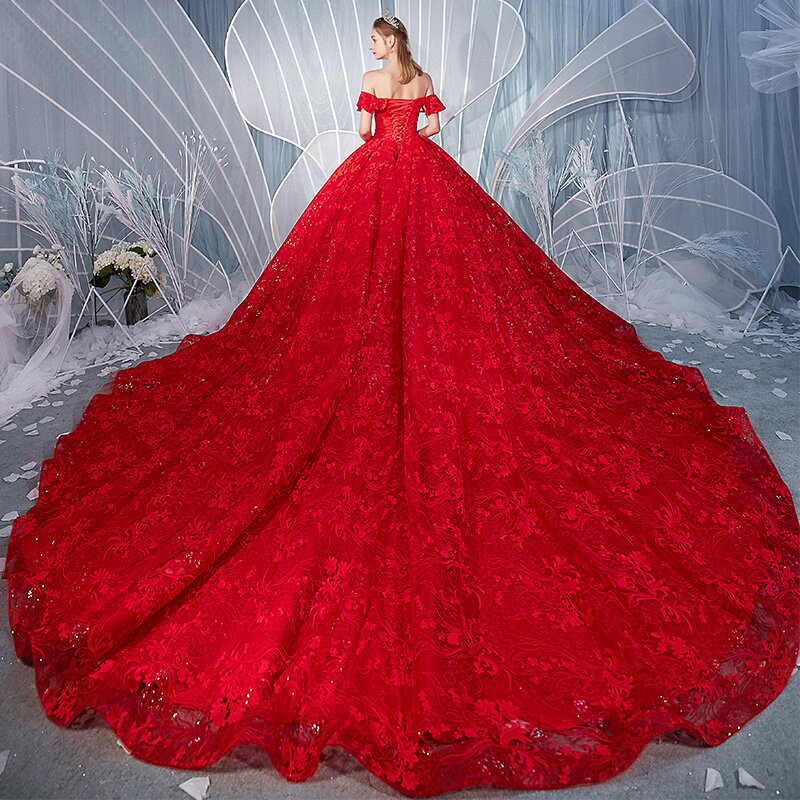 Dubai Arabic Bride Dress Maternity Dresses Wedding Plus Size Sweetheart Train Red Bridal Gown Bling Luxury Beading Sequins Gowns