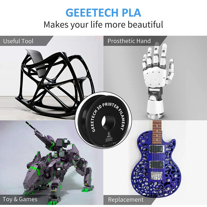 Geeetech 3D 프린터 필라멘트 PLA PETG 플라스틱, 엉킴 없는 3D 인쇄 와이어 재료, 블랙, 화이트, 진공 포장, 1kg, 1.75mm