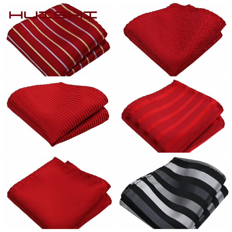 HUISHI – mouchoir de poche en Polyester pour hommes, carré à rayures, cravate assortie, rouge, noir, à pois, cadeau d'affaires pour mariage