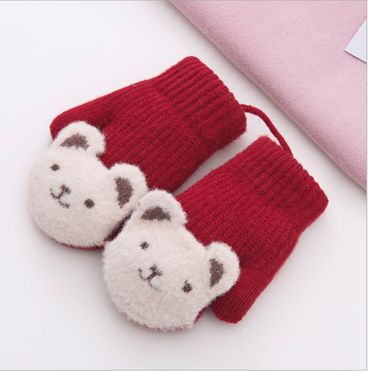 Korean cute cartoon warm student knitting bag refers to children's and girls' gloves in winter