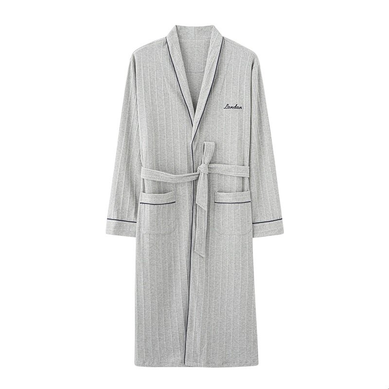 ผู้ชายฤดูใบไม้ร่วงผ้าฝ้ายเสื้อคลุมหลาขนาดใหญ่ M-4XL สีทึบเสื่อคลุมอาบน้ำ Morning House เสื้อปานกลางยาวฤดูใบไม้ผลิ Nightgown Spa kimono