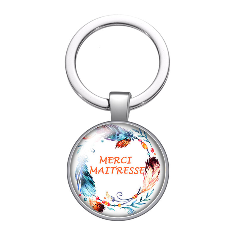 ميرسي-سلسلة مفاتيح زجاجية على الطراز الفرنسي ، كابوشون ، حقيبة ، سيارة ، سحر ، لون فضي ، هدايا للرجال والنساء