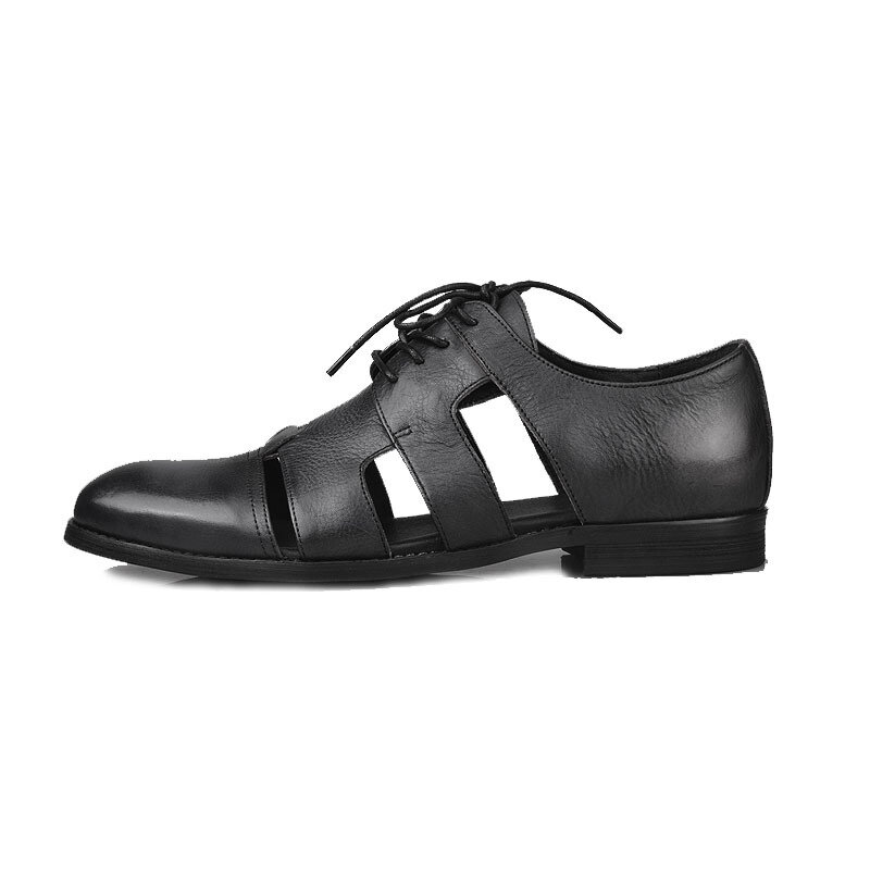 Sandales à lacets rétro Rome pour hommes d'affaires, chaussures d'été décontractées à lacets, ajouré, respirantes, en cuir véritable, bloc de gladiateur, à talons bas