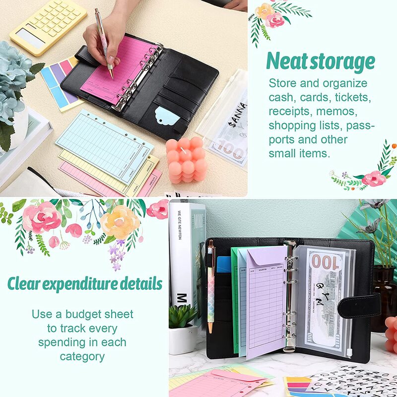 A6 Binder Budget ซองจดหมายเงินสดระบบ Organizer,12รูปแบบ Budget ซอง,กระเป๋าเก็บ,สติกเกอร์ตัวอักษร,สำหรับเงิน Planner