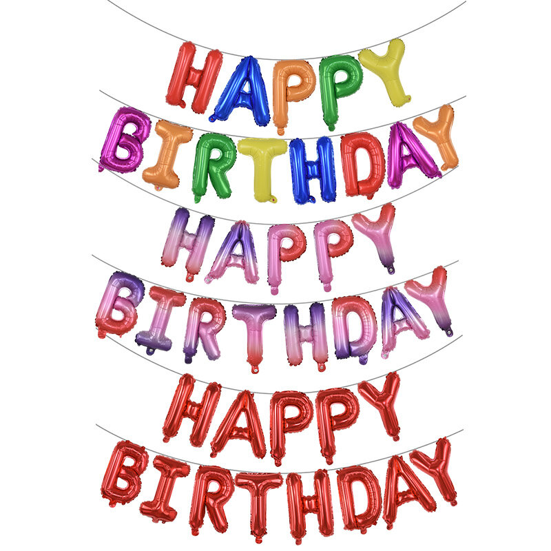 Globos de letras de feliz cumpleaños para niños, decoración de fiesta de cumpleaños, arcoíris, degradado, alfabeto, 13 unids/set por Set