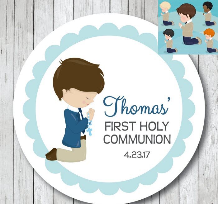 Pegatinas personalizadas de primera comunión para niño y niña, etiquetas de recuerdo de primera comunión, bautismo, 100 piezas