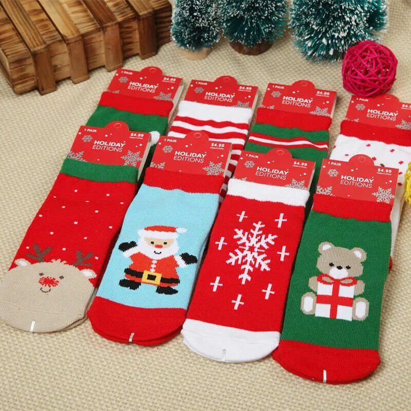 Christmas Themed Children Cotton Cartoon Jacquard Socks Red Christmas Baby Socks Autumn Winter Absorb Sweat Permeability Socks