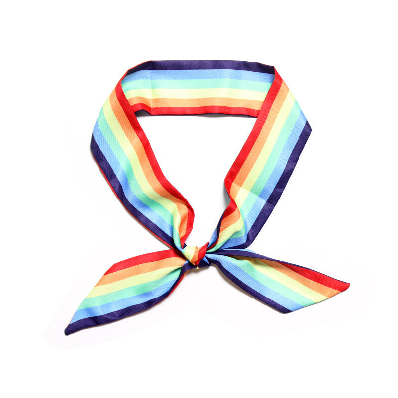 Bufanda con gradiente de arcoíris para mujer, Fular de seda de marca, lazo para la cabeza, 5x100cm, nueva moda
