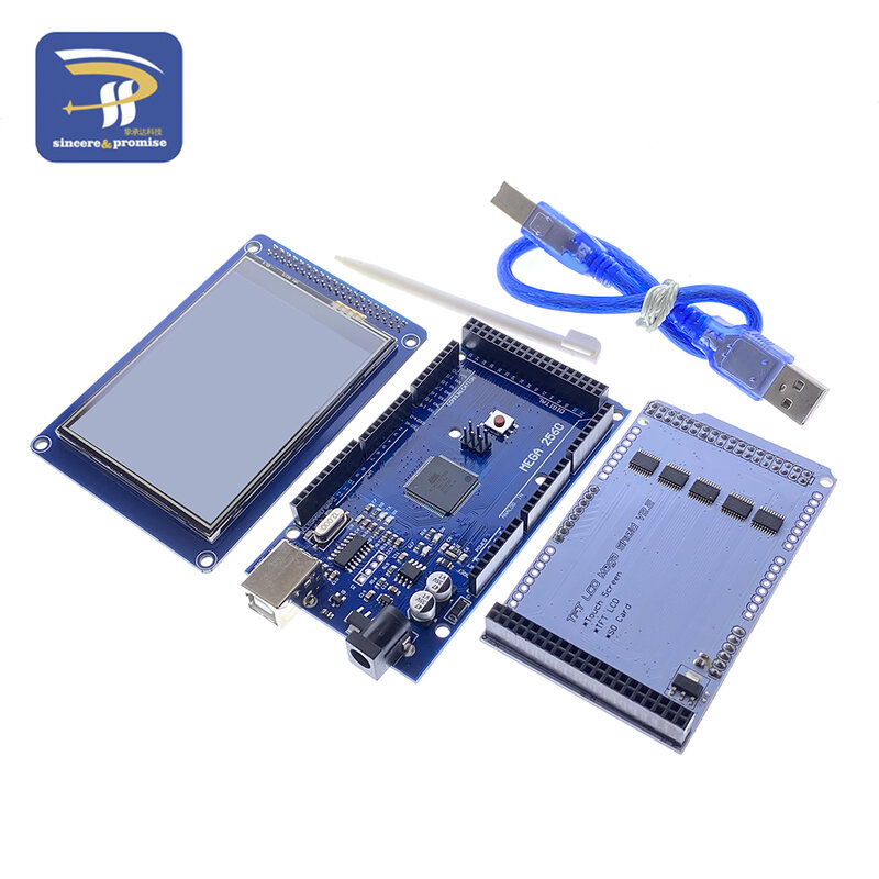 Màn Hình LCD 3.2 "TFT Cảm Ứng Màn Hình Màu Module + 3.2 Inch Shield Adapter Bảng + Mega2560 Mega 2560 R3 CH340 với Cổng USB Cho Arduino Bộ