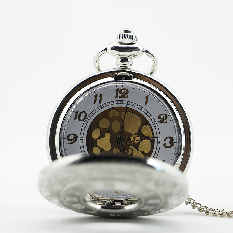 Relógio de bolso steampunk unissex, relógio vintage de quartzo com corrente e números romanos