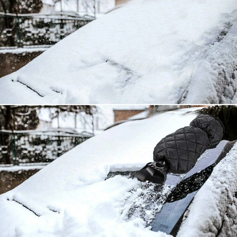 Mitaine grattoir à glace avec brosse à neige, pour pare-brise de voiture, pelle à neige et gant de déneigement étanche, outil d'hiver, 3 pièces