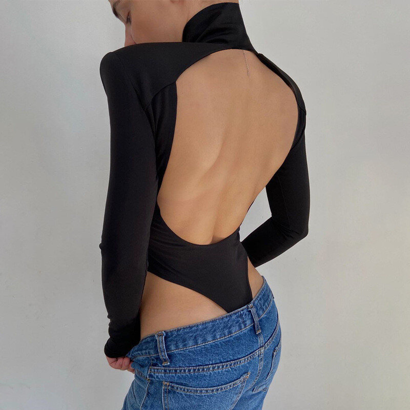 2020 Musim Dingin Celana Kodok Wanita Rompers Seksi Klub Hollow Keluar Backless Baju Lengan Panjang Kasual Solid Slim Bodycon Pakaian Senam Wanita