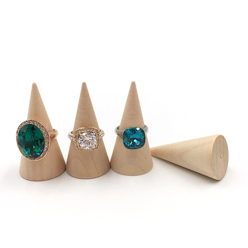 Soporte de anillo creativo de cono de madera, soporte de anillo de pendiente, organizador de exhibición, herramienta de exhibición, baratija de almacenamiento de joyería, nuevo