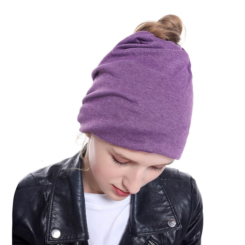 Женская Осенняя шапка GKGJ, зимняя облегающая шапка для женщин, облегающая шапка с отверстием для волос, для конского хвоста, для бега, спорта