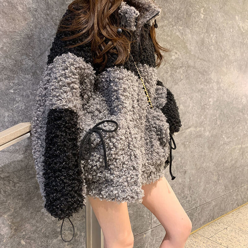Abrigo de lana de cordero para mujer, abrigo holgado y cálido de alta calidad, estilo coreano, ropa de invierno