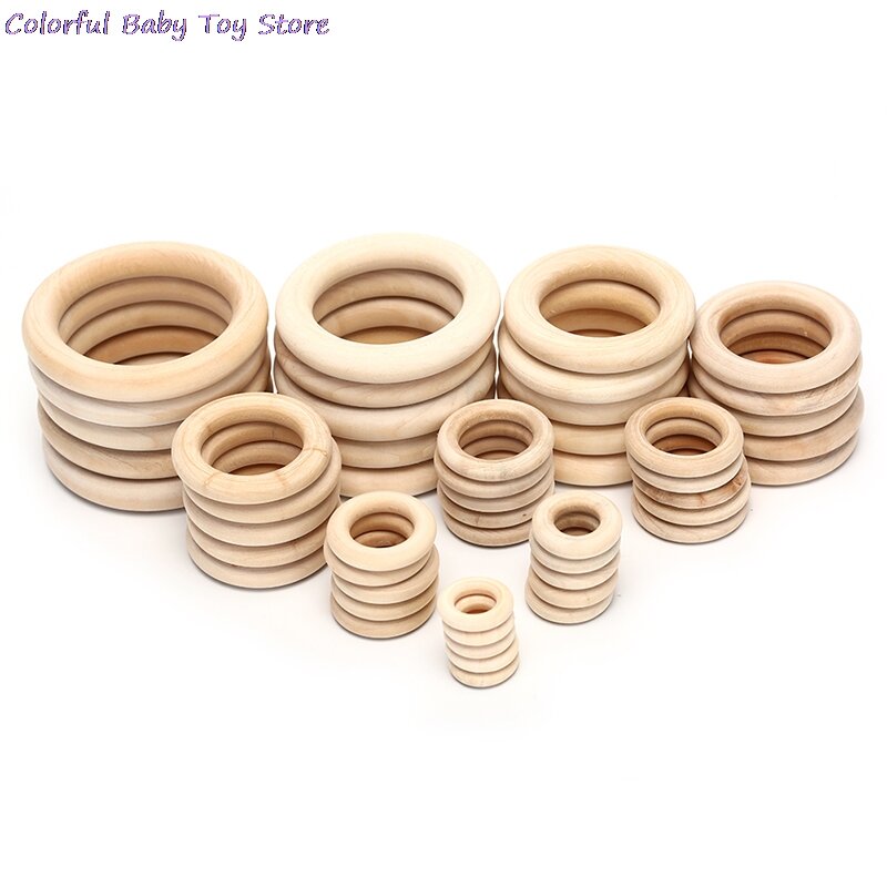 Hot Sale 1/5/10/20/50pcs Natural Wood Teething Beads Wooden Ring Children Kids DIY Wooden Jewelry Making Crafts 10 Size