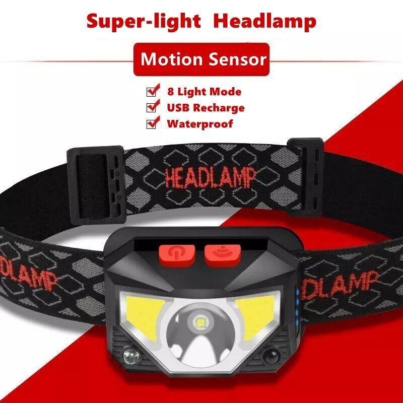 8 modi Handfress Motion Sensor Leistungsstarke LED Scheinwerfer scheinwerfer Kopf Lampe COB Taschenlampe kopf licht Für Camping, angeln